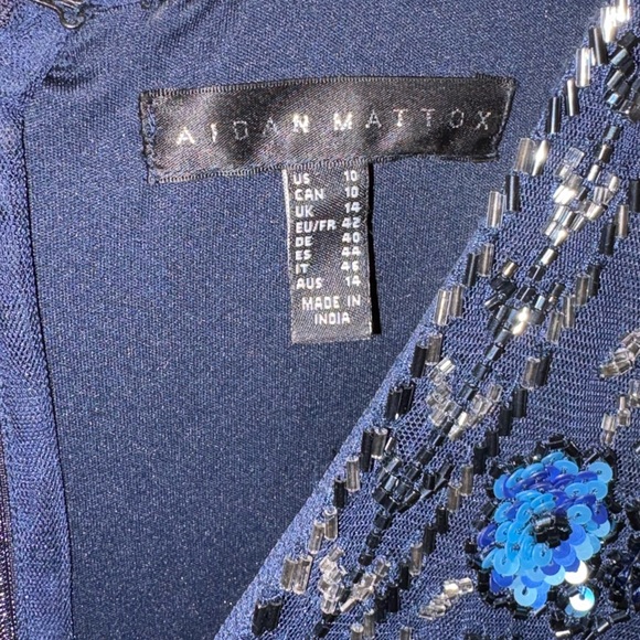 Aidan Mattox Embellished V- Neck Cocktail Dress in Twilight Blue - 10 - Picture 3 of 7